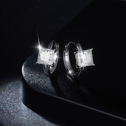 Princess Cut Moissanite Stud Earrings, 5.5mm, S925 Silver, 18K Gold Plated, Four-Prong
