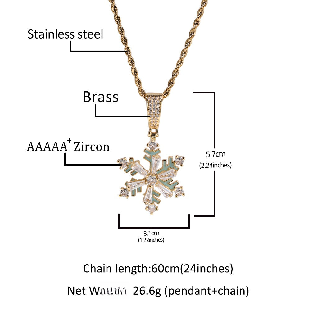 Iced Snowflake Pendant Necklace for Women – Gold Plated or Silver Plated Twist Chain Statement Necklace