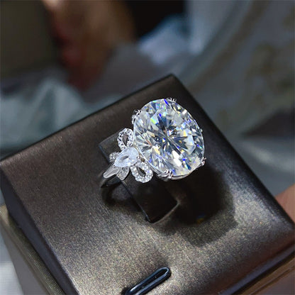 10 Carat Oval Moissanite Butterfly Halo Ring for Women
