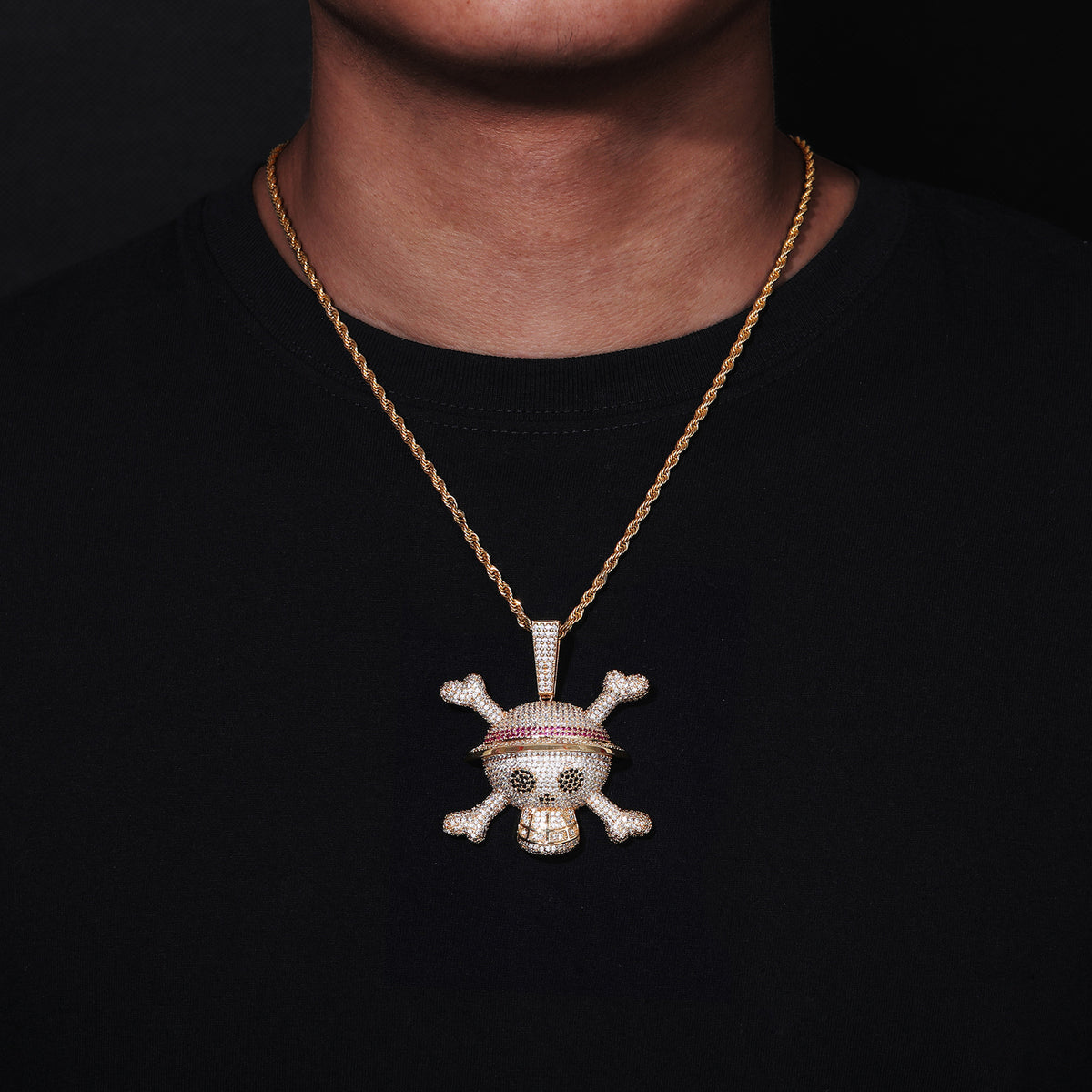 Hip Hop Skull Pendant Necklace with Zircon Rope Chain product image