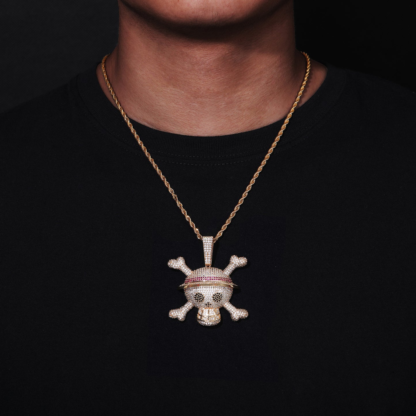 Hip Hop Skull Pendant Necklace with Zircon Rope Chain product image