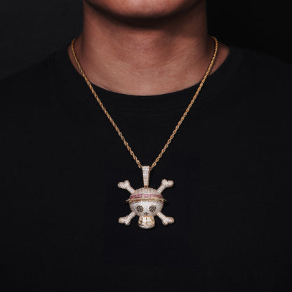 Hip Hop Skull Pendant Necklace with Zircon Rope Chain