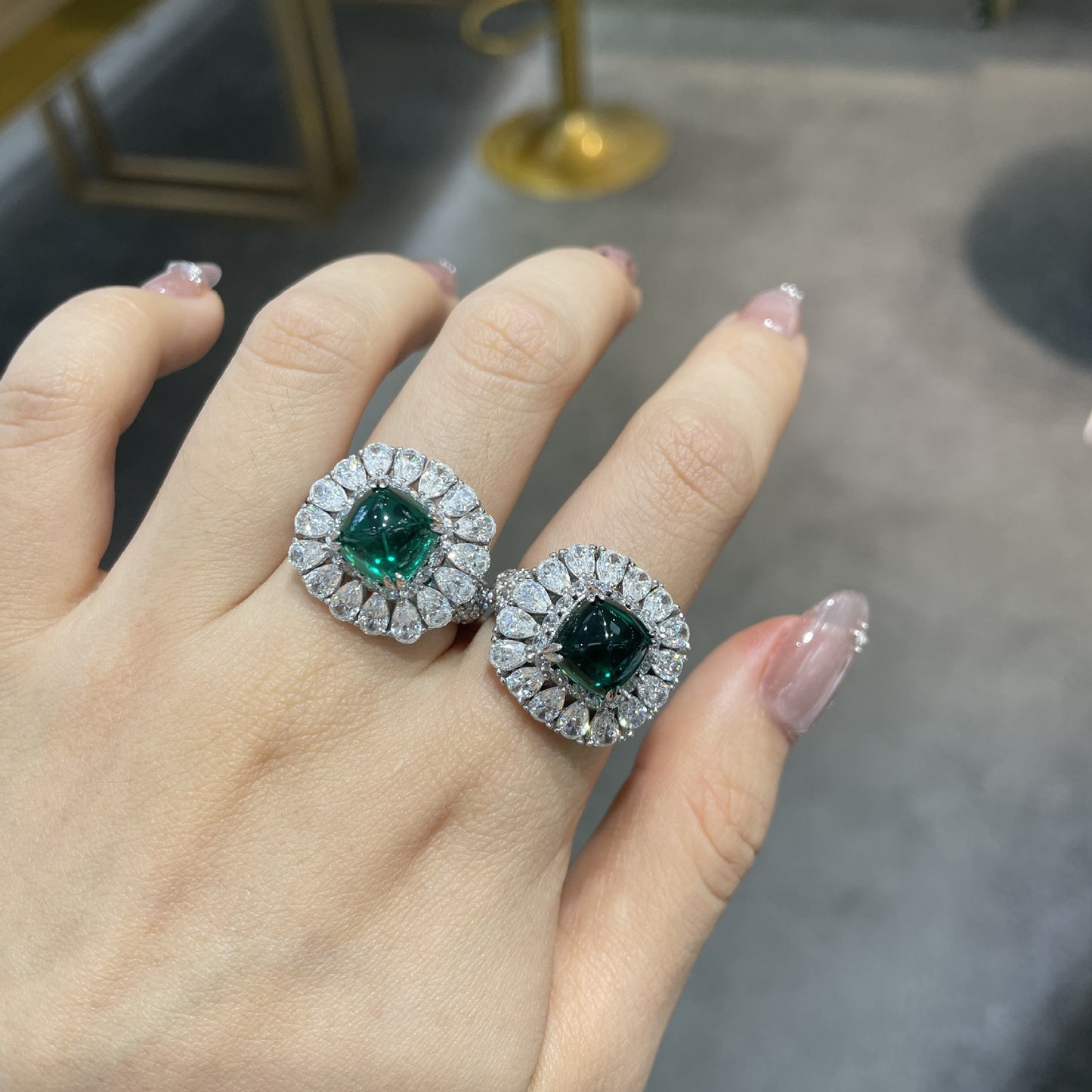 Green Cushion Halo Ring for Women, S925 Silver, 18K Gold Plated product image