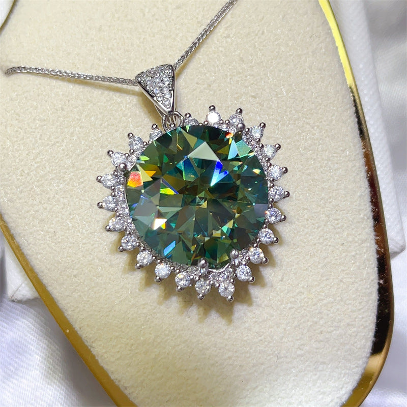 Green Moissanite Pendant Necklace with Halo Setting, 20 Carat Oversized Statement Pendant product image