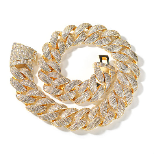 Men’s Iced Out Cuban Link Chain Necklace & Bracelet Set in Gold or Silver Tone with Cubic Zirconia