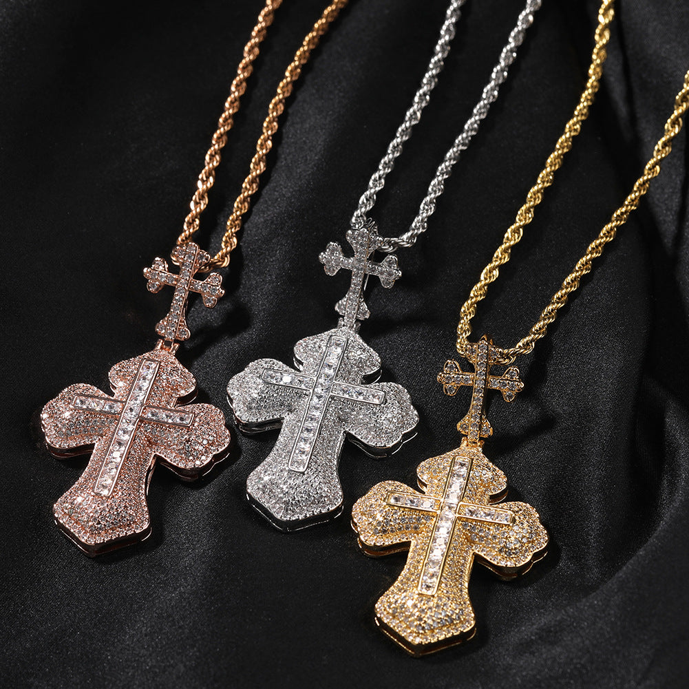Cubic Zirconia Cross Pendant Necklace with Twisted Chain for Women and Couples product image