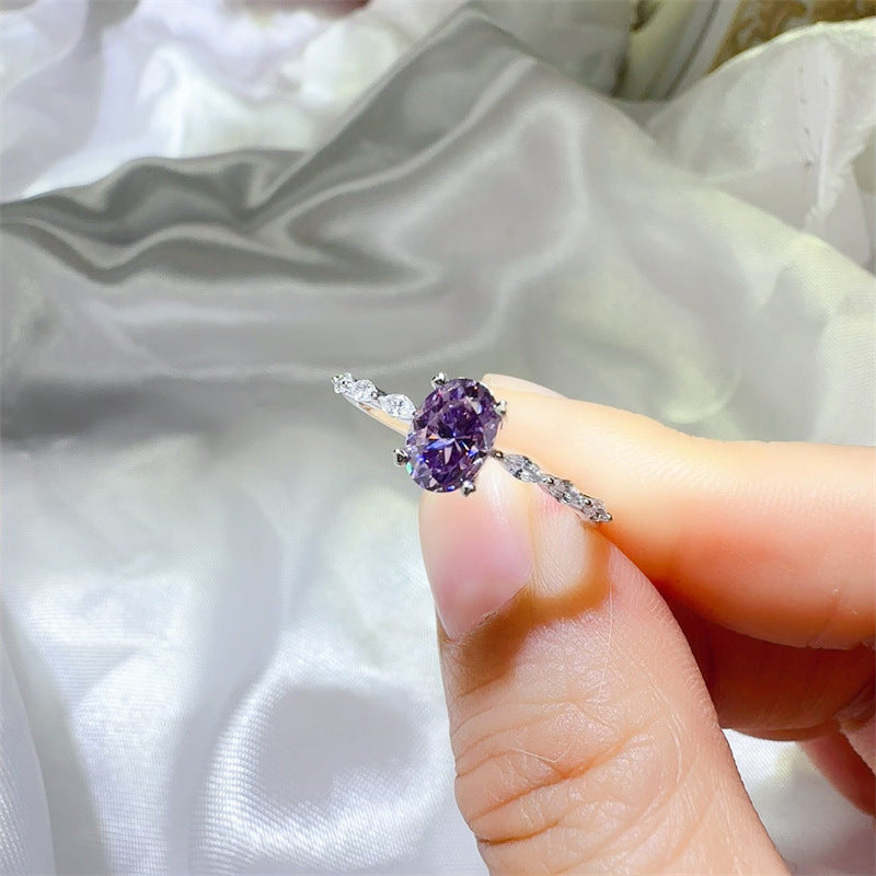 Purple Oval Moissanite Ring for Women, Oval Engagement Ring with Accent Stones, 1 Carat or 2 Carat product image