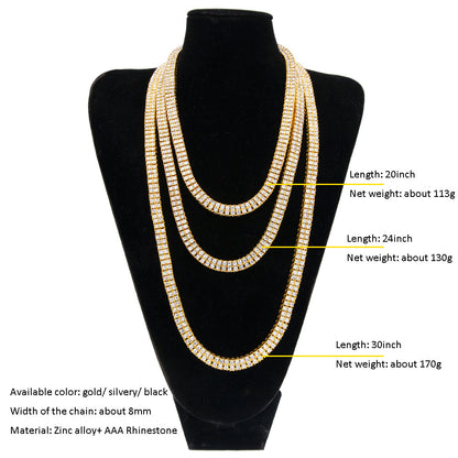 Men’s Iced Out Statement Chain Necklace with sparkling stones, 2 Row 3 Row 4 Row Line Design Pendant Chain
