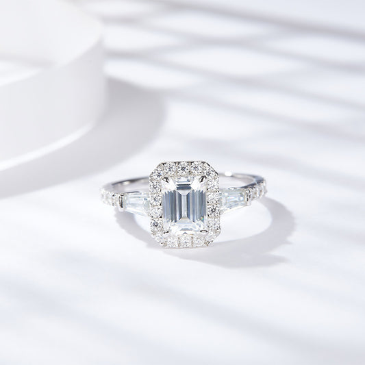 Emerald Cut Moissanite Halo Ring for Women, Engagement Ring, Promise Ring alternate product image