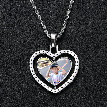 Hip Hop Heart Photo Frame Copper Necklace for Men and Women