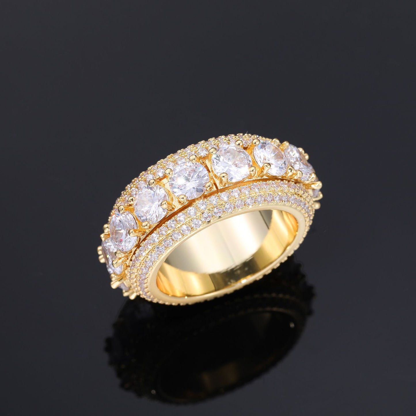 Iced Out Rotating Geometric CZ Ring for Men and Women – Round Cut Multi Row Statement Band product image