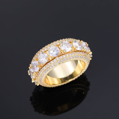 Iced Out Rotating Geometric CZ Ring for Men and Women – Round Cut Multi Row Statement Band