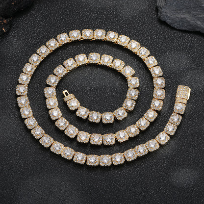 7mm Iced Out Square Link Chain Bracelet & Necklace, Hip Hop Jewelry for Men and Women