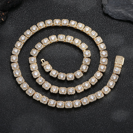 7mm Iced Out Square Link Chain Bracelet & Necklace, Hip Hop Jewelry for Men and Women