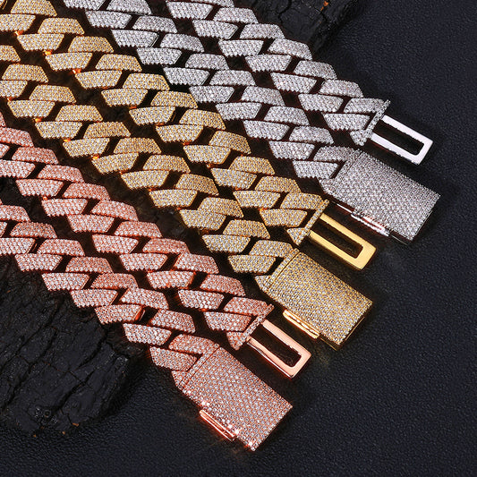 15 mm Diamond-Shaped Iced Cuban Hip Hop Necklace or Bracelet with Cubic Zirconia on a Copper Base - CHA301 alternate product image