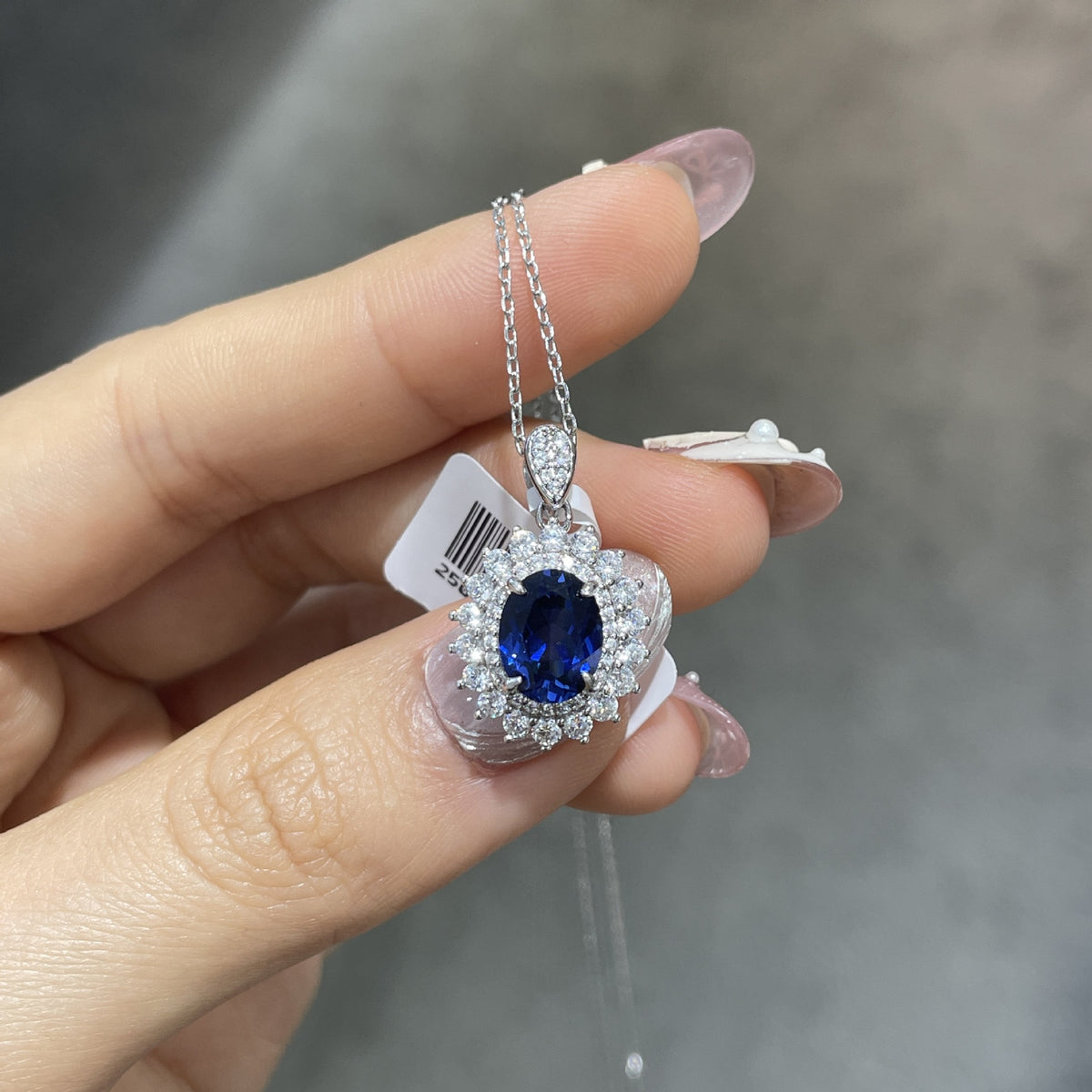 Royal Blue Oval Gemstone Jewelry Set for Women, Ring Earrings Pendant Necklace, Vintage Halo Style product image