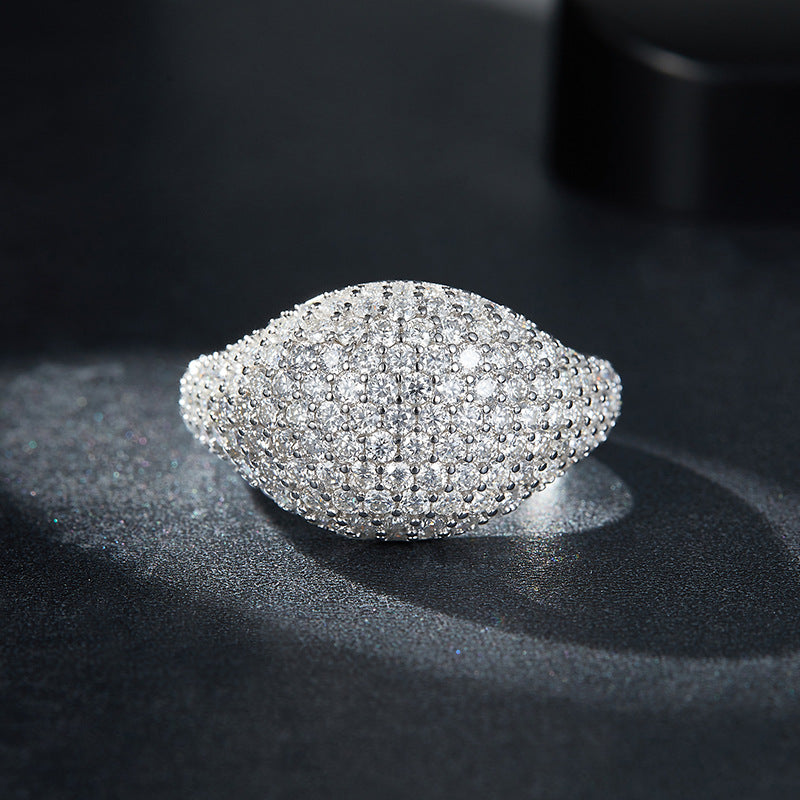 Moissanite Pavé Dome Ring, S925 Silver, 18K Gold Plated Unisex Fashion Ring product image
