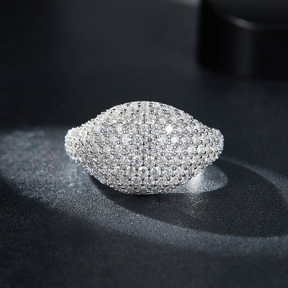 Moissanite Pavé Dome Ring, S925 Silver, 18K Gold Plated Unisex Fashion Ring
