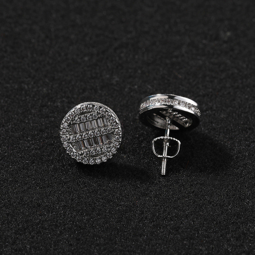Unisex Round Cubic Zirconia Stud Earrings in Gold or Silver Tone Hip Hop Statement Jewelry