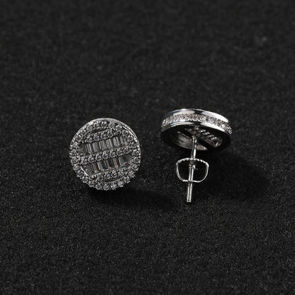 Unisex Round Cubic Zirconia Stud Earrings in Gold or Silver Tone Hip Hop Statement Jewelry