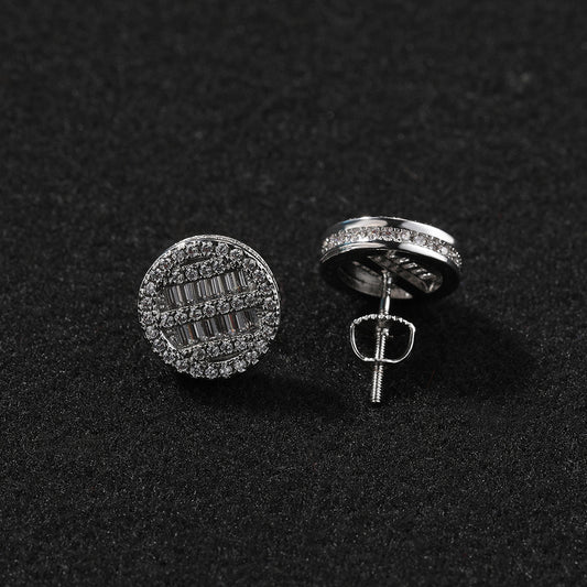 Unisex Round Cubic Zirconia Stud Earrings in Gold or Silver Tone Hip Hop Statement Jewelry