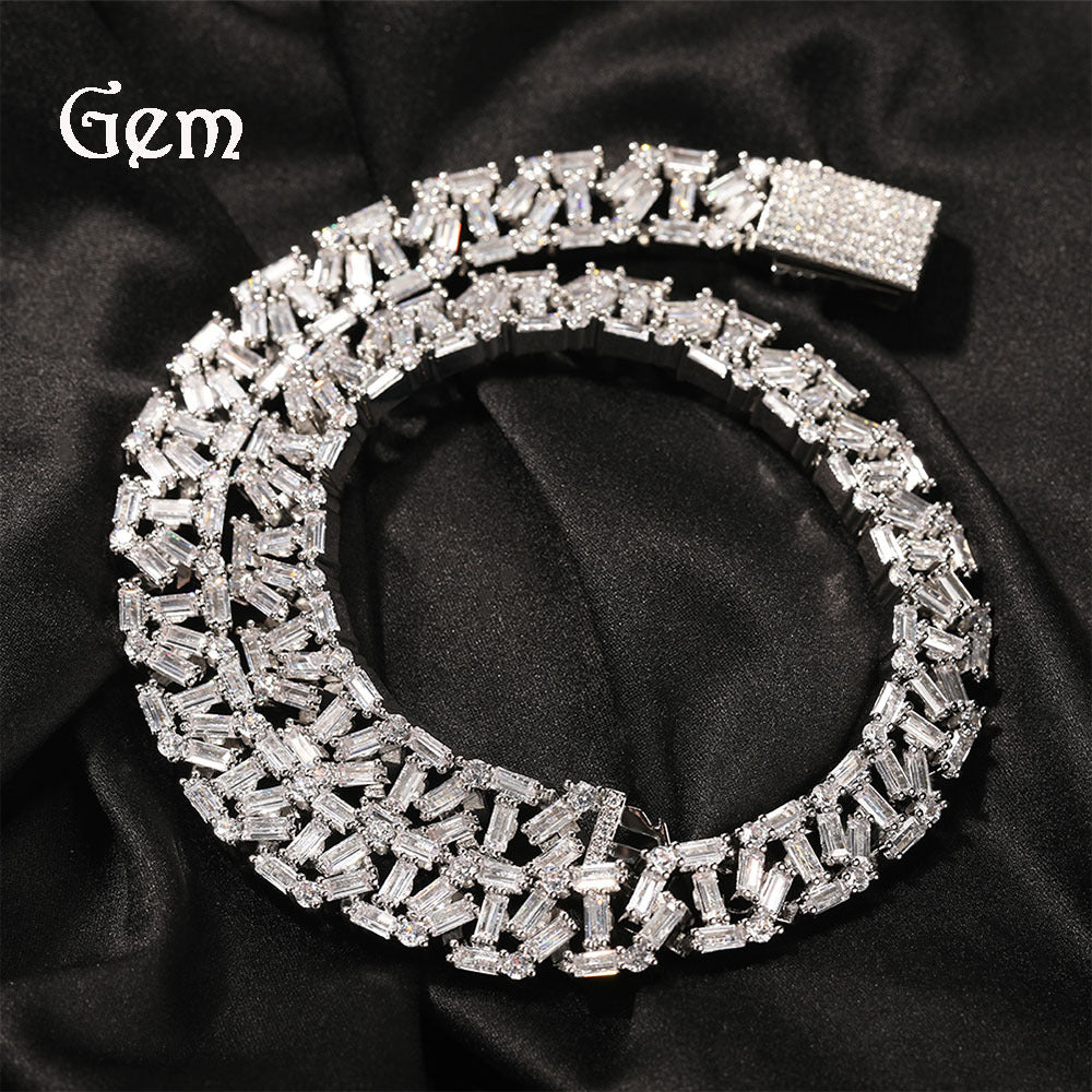 Iced Out Line Design Chain Necklace for Women & Men - Gold Plated or Silver Plated Cubic Zirconia Statement Pendant Chain