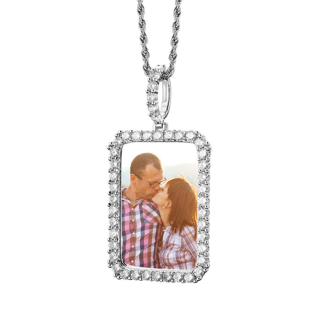 Square Photo Frame Copper Pendant Necklace for Men and Women