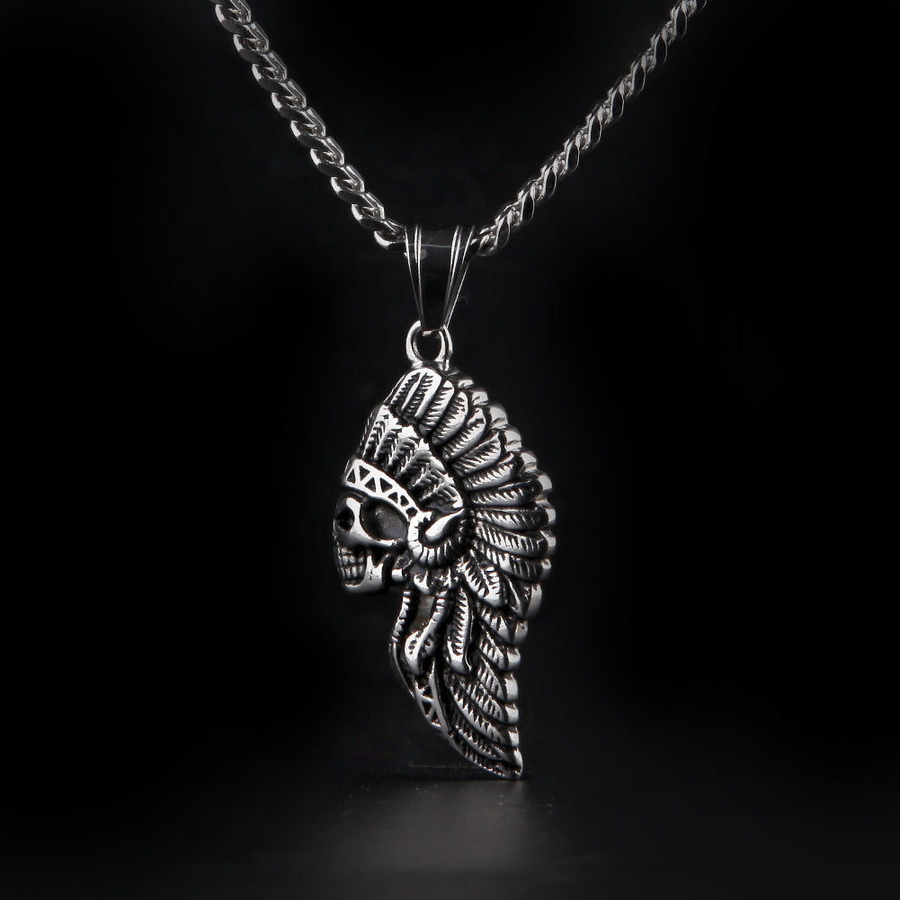 Unisex Stainless Steel Skull Chief Pendant Necklace with 5mm Cuban Chain, Gold Plated or Silver Tone Statement Jewelry