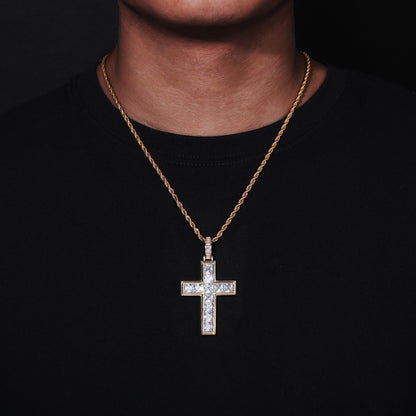 Men's Copper Cross Pendant Necklace, Zirconia Rope Chain, Hip Hop Style