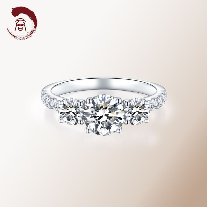 Three-Stone Moissanite Ring, 18K Gold-Finish Women’s Engagement Ring product image