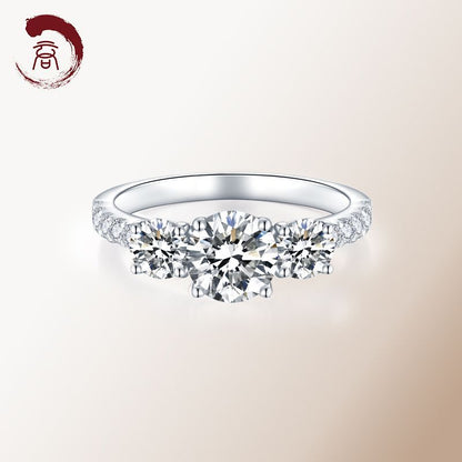 Three-Stone Moissanite Ring, 18K Gold-Finish Women’s Engagement Ring