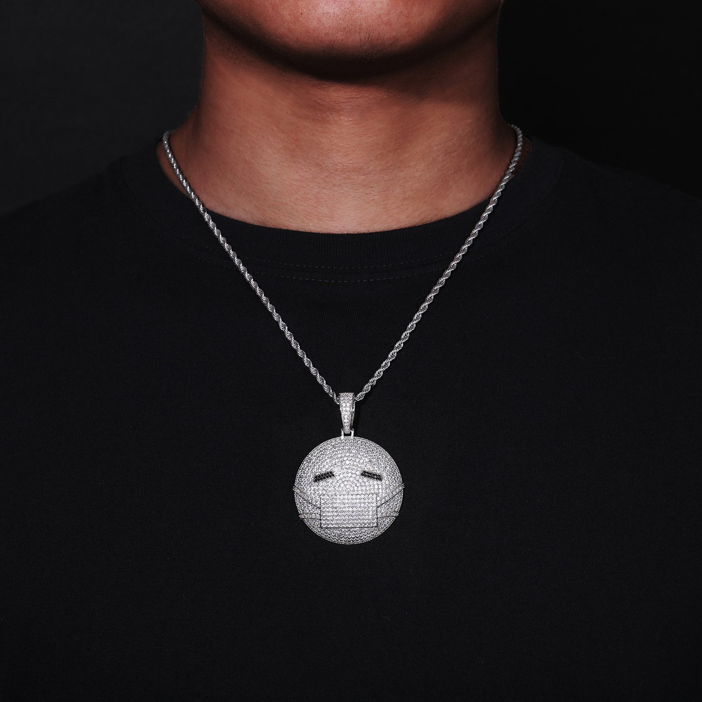 Emoji Face Hip Hop Pendant Necklace, Iced Out Zircon Charm, Rope Chain Style product image
