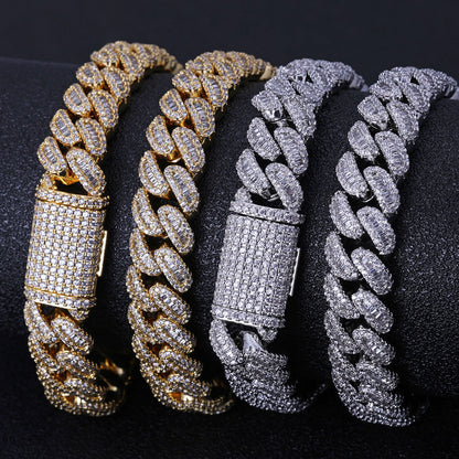 12 mm Mixed-Cut Iced Cuban Hip Hop Bracelet with Cubic Zirconia on a Copper Base - CHA296