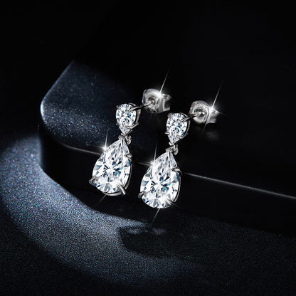 Pear Cut Moissanite Drop Earrings, 18K Gold Plated S925 Stud Earrings