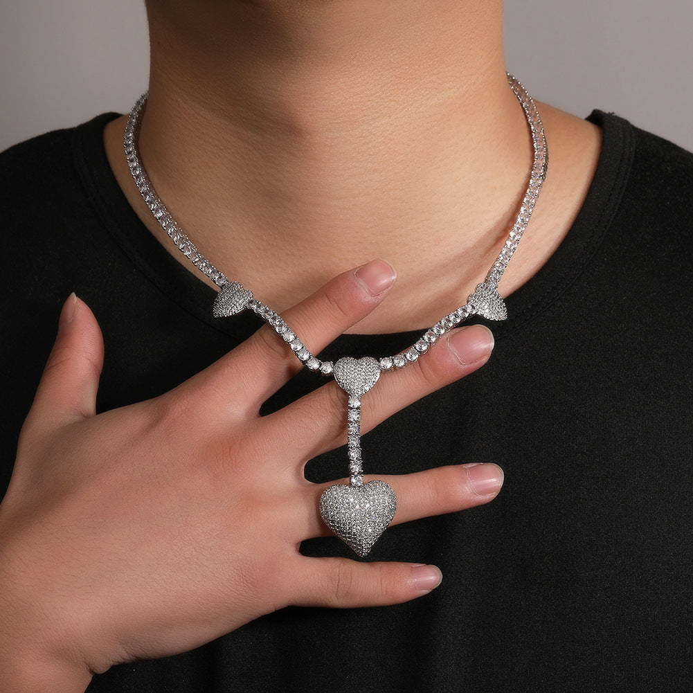 Iced Out Heart Pendant Tennis Chain Necklace for Women & Men - Cubic Zirconia Statement Chain in Gold or Silver, 16/18/20 Inch