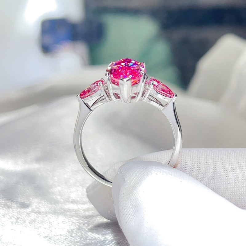 Pink Marquise Moissanite Ring for Women – 6 Carat Three-Stone S925 Ring product image