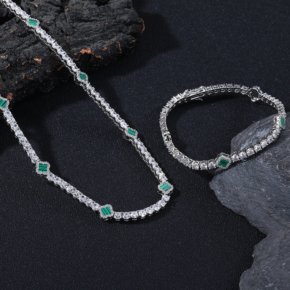 Clover Tennis Chain Bracelet & Necklace, Sparkling Cuban Link Jewelry product image