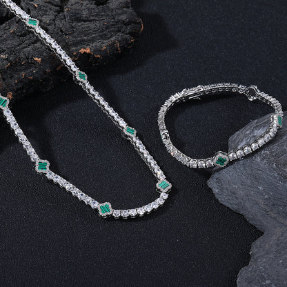 Clover Tennis Chain Bracelet & Necklace, Sparkling Cuban Link Jewelry