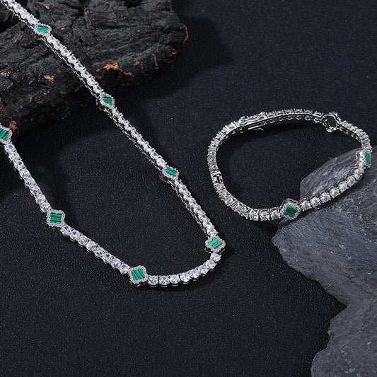 Clover Tennis Chain Bracelet & Necklace, Sparkling Cuban Link Jewelry