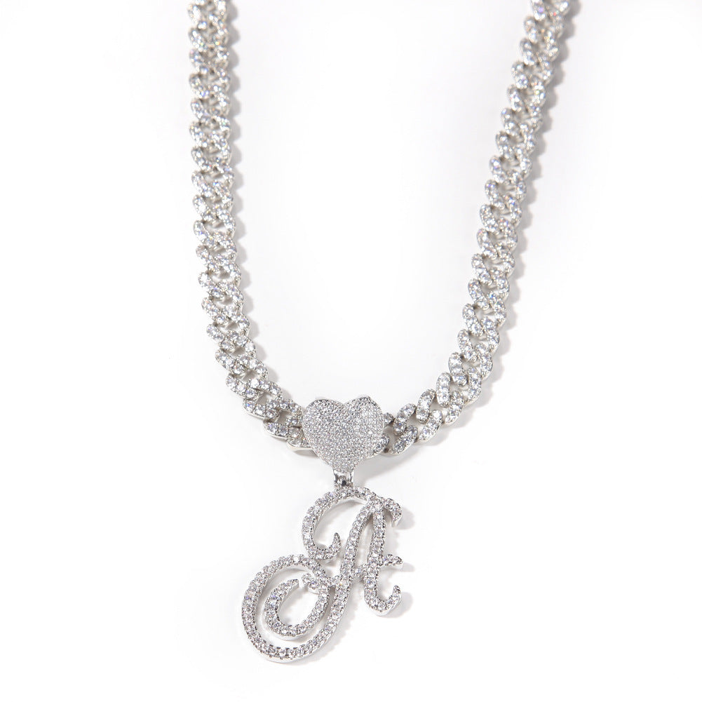 Personalized Initial Letter Pendant Necklace with Cubic Zirconia Heart Charm and Twisted Chain product image