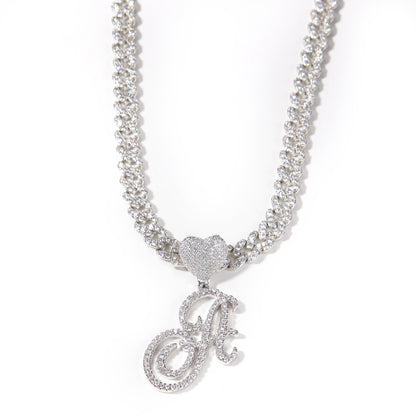 Personalized Initial Letter Pendant Necklace with Cubic Zirconia Heart Charm and Twisted Chain