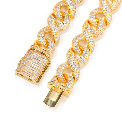 Unisex Iced Cuban Link Necklace with Cubic Zirconia in Gold or Silver Tone