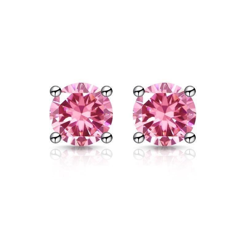 S925 Moissanite Stud Earrings, Classic Four-Prong Round Earrings for Women, Colored and White Stone Options product image