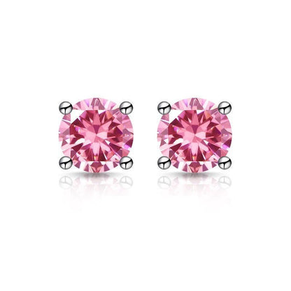 S925 Moissanite Stud Earrings, Classic Four-Prong Round Earrings for Women, Colored and White Stone Options