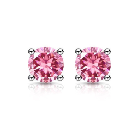 S925 Moissanite Stud Earrings, Classic Four-Prong Round Earrings for Women, Colored and White Stone Options