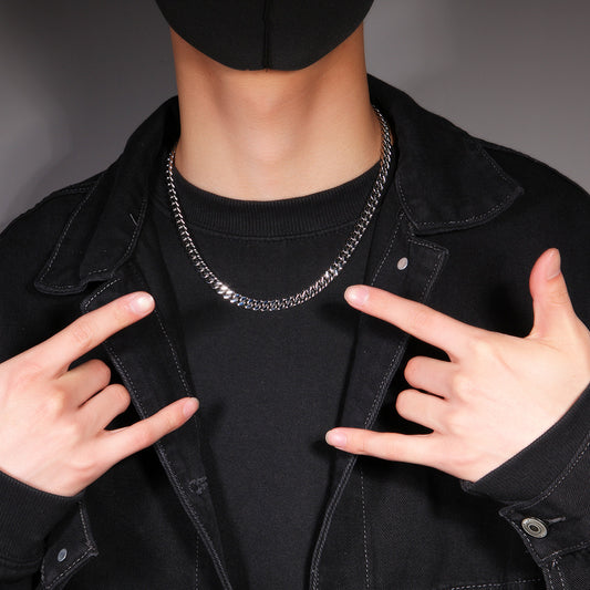 Men’s Stainless Steel Cuban Link Chain Necklace & Bracelet Set, Gold Plated or Silver Tone Hip Hop Statement Jewelry