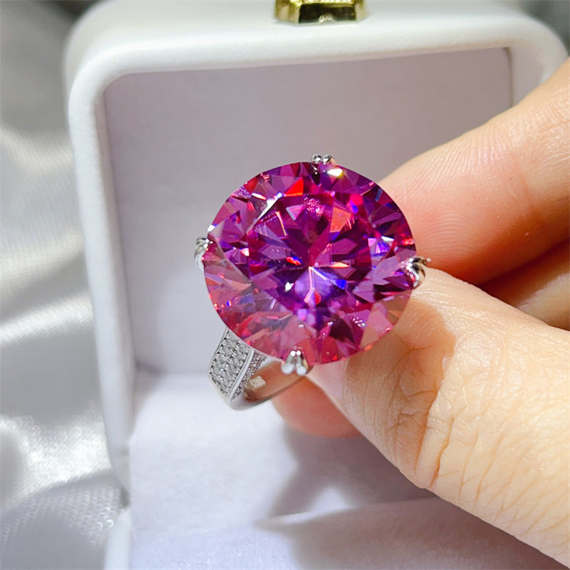 Pink Moissanite Halo Ring for Women, Oversized Geometric Statement Engagement Ring product image
