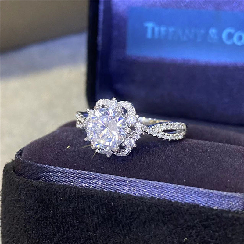 VVS Moissanite Halo Ring for Women, Floral Split Shank Engagement Ring, 1ct/2ct, Sizes 8-20 product image