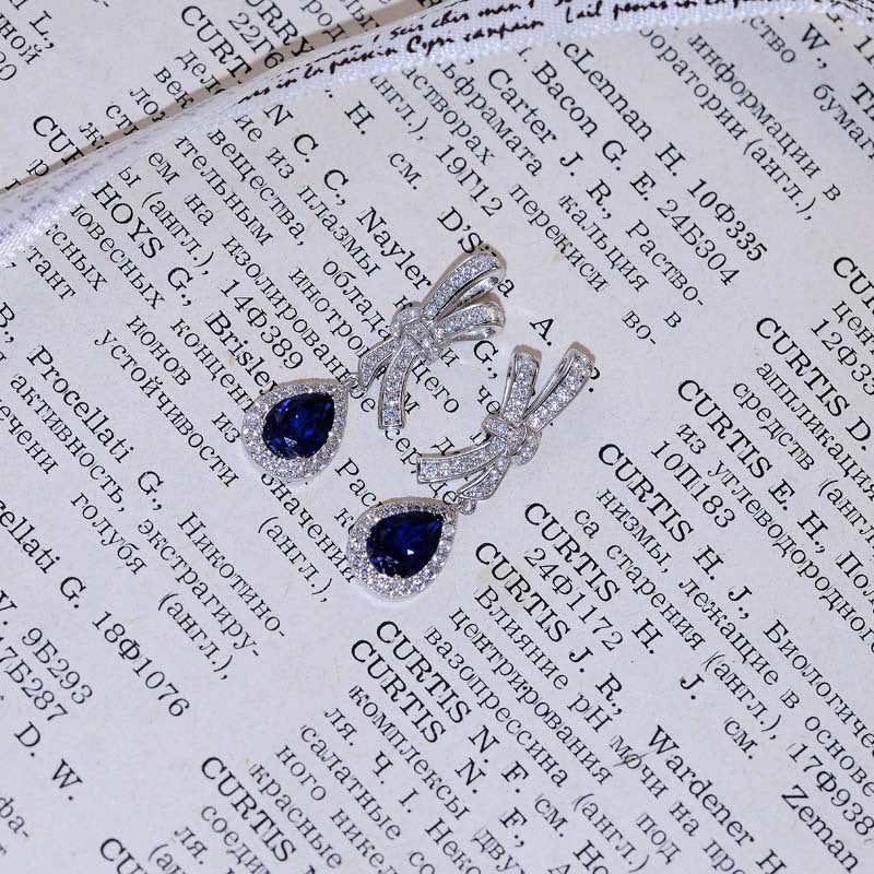 Royal Blue Teardrop Drop Earrings in 925 Silver, Bow Design for Women product image