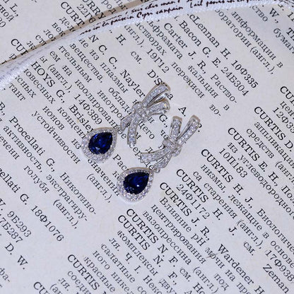 Royal Blue Teardrop Drop Earrings in 925 Silver, Bow Design for Women